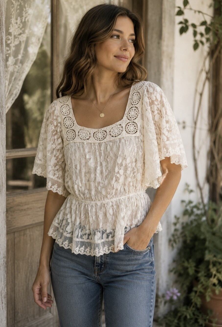 Cynthia Rowley Lace Blouse Women’s Sz S Crochet Boho Coquette Romance Date
